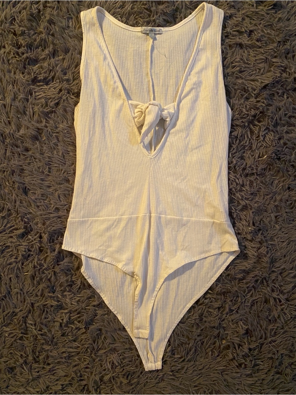 Ribbed Tie-Front Bodysuit in Cream